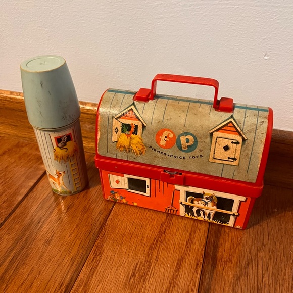 Fisher-Price Other - Vintage 1962 Fisher-Price Mini Red Plastic Barn Farm Lunchbox with Thermos